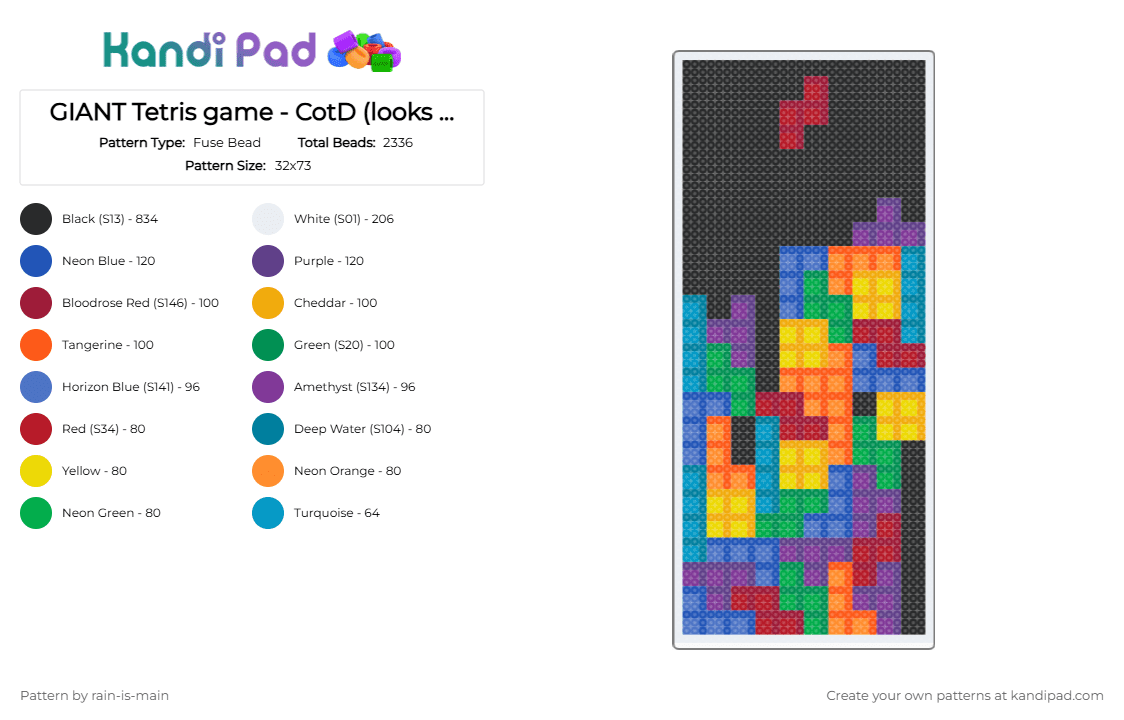 GIANT Tetris game - CotD (looks more like real Tetris i think) - Fuse Bead Pattern by rain-is-main on Kandi Pad - blue, cotdfill, green, orange, red