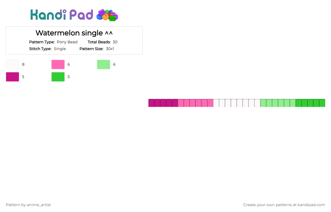 Watermelon single ^^ - Pony Bead Pattern by neruloves_kaito on Kandi Pad - pink