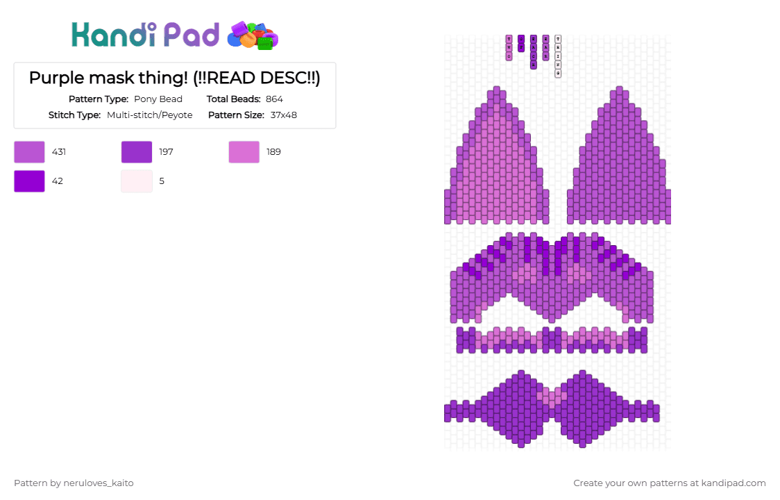 Purple mask thing! (!!READ DESC!!) - Pony Bead Pattern by rain-is-main on Kandi Pad - purple,pink
