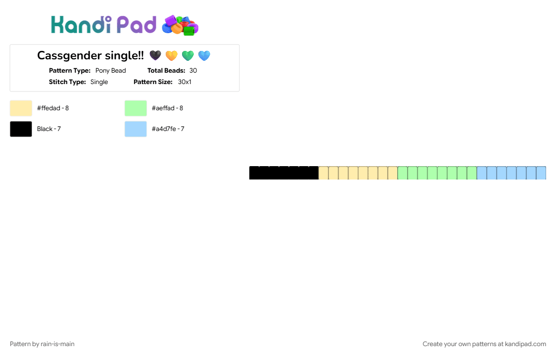 Cassgender single!! 🖤💛💚🩵 - Pony Bead Pattern by rain-is-main on Kandi Pad - 