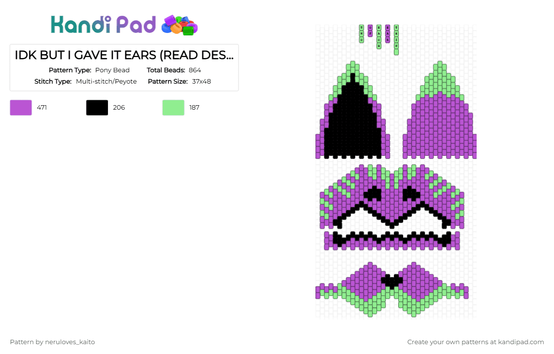 Neon Oni [hehe Idk] (!!READ DESC!!) - Pony Bead Pattern by rain-is-main on Kandi Pad - teal,pink
