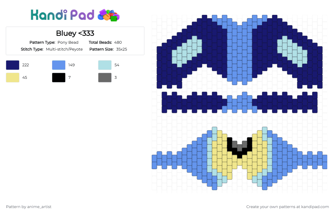 Bluey - Pony Bead Pattern by rain-is-main on Kandi Pad - light blue,purple