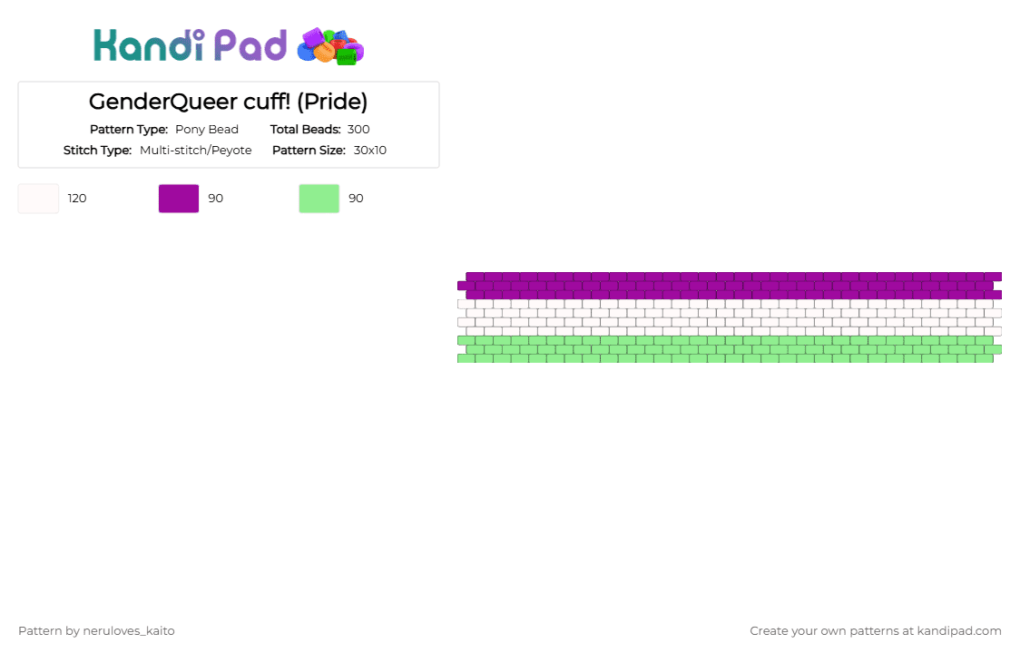 GenderQueer cuff! (Pride) - Pony Bead Pattern by neruloves_kaito on Kandi Pad - pink,teal