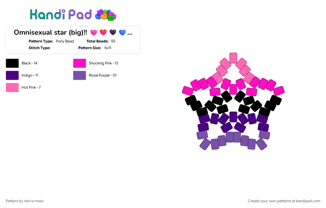 Omnisexual star (big)!! 🩷❤️🖤💙🩵 (requested by @ieatrainbowkandi) - Pony Bead Pattern by rain-is-main on Kandi Pad - 