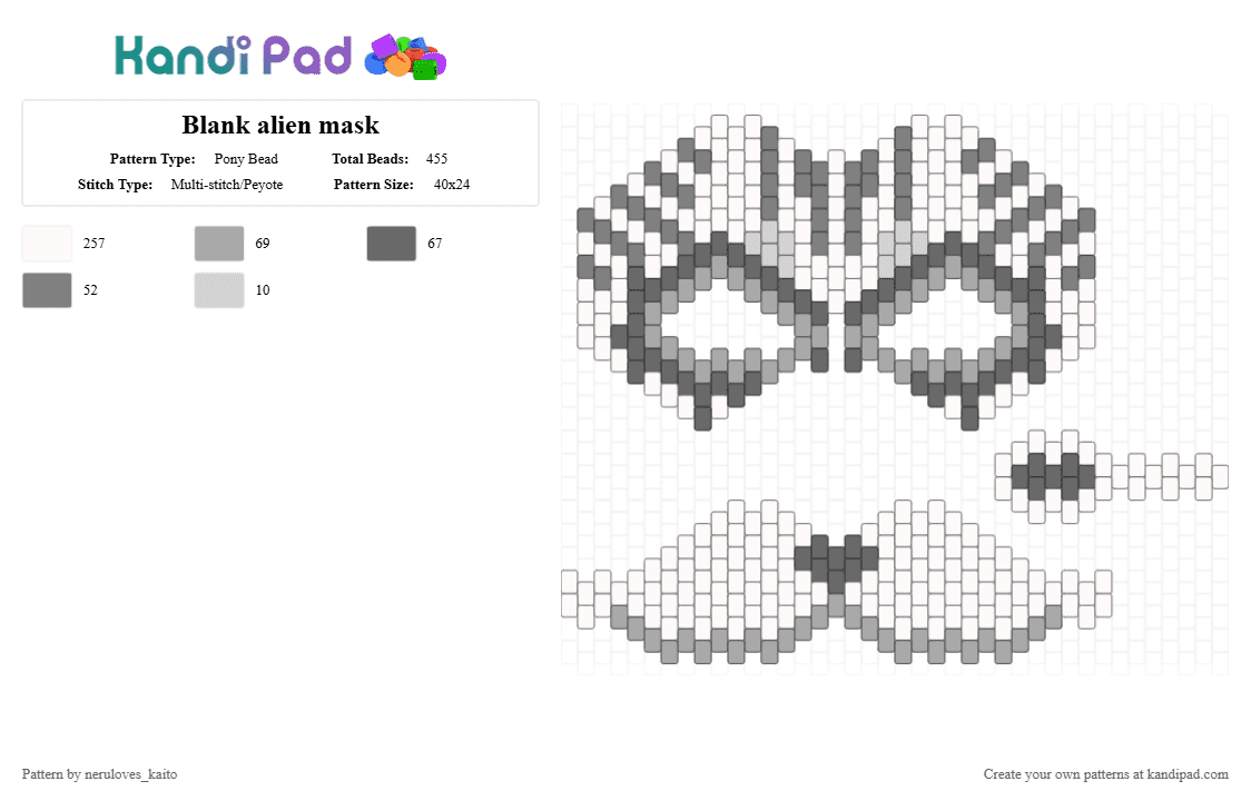 Blank alien mask - Pony Bead Pattern by rain-is-main on Kandi Pad - white,beige,gray