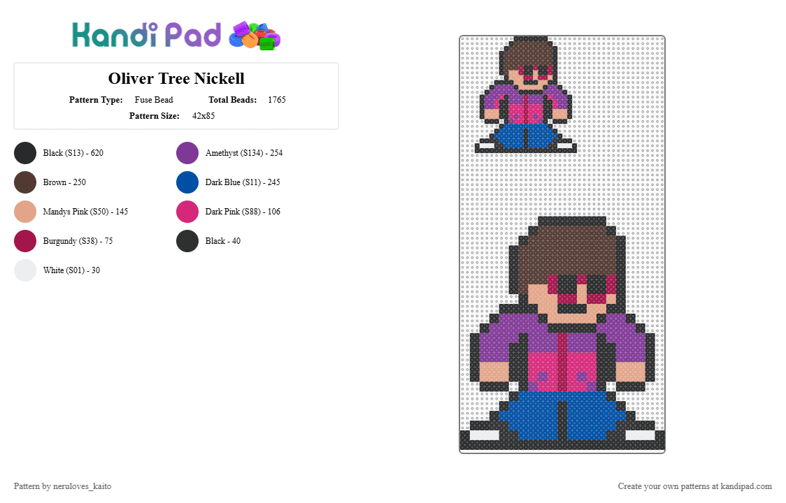 Oliver Tree Nickell - Fuse Bead Pattern by neruloves_kaito on Kandi Pad - pink