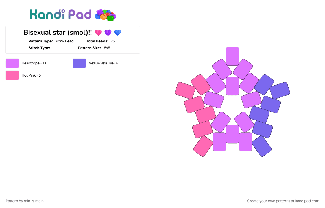 Bisexual star (smol)!! 🩷💜💙 - Pony Bead Pattern by rain-is-main on Kandi Pad - 