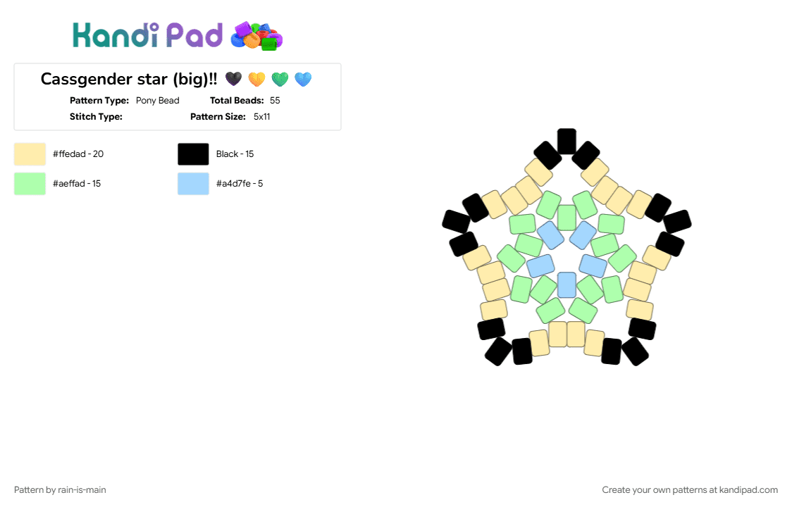 Cassgender star (big)!! 🖤💛💚🩵 - Pony Bead Pattern by rain-is-main on Kandi Pad - 