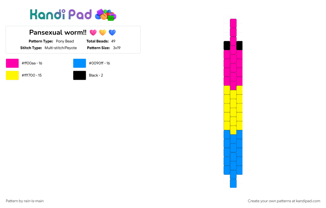 Pansexual worm!! 🩷💛💙 - Pony Bead Pattern by rain-is-main on Kandi Pad - 