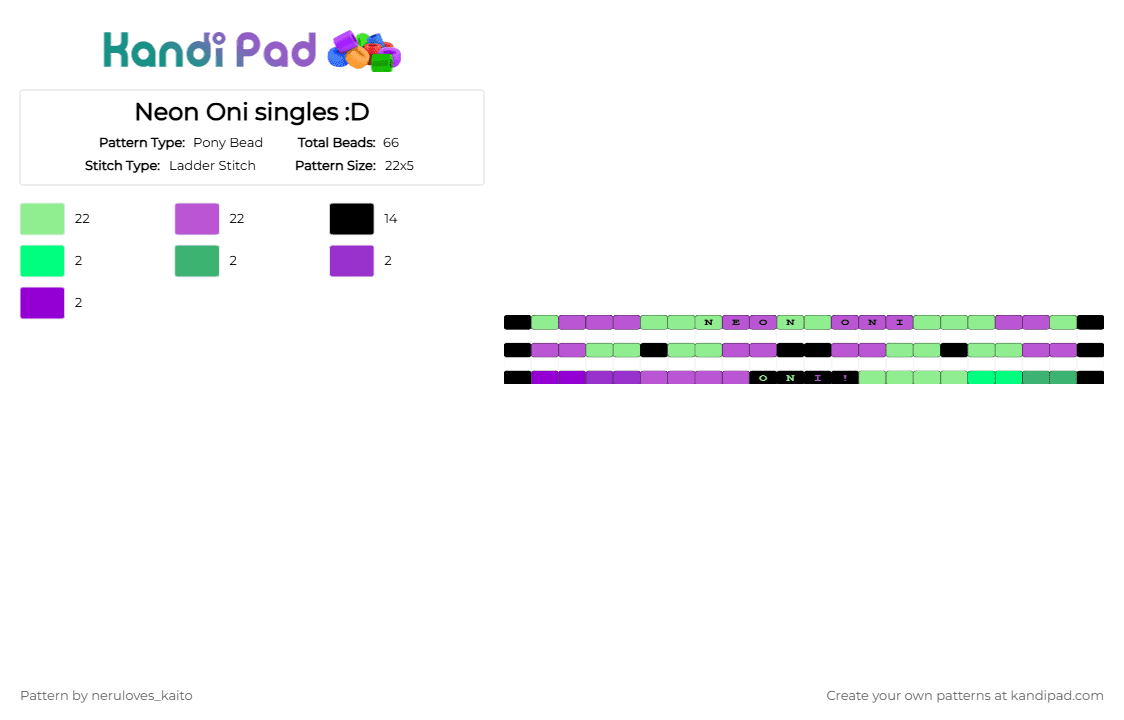 Neon Oni singles :D - Pony Bead Pattern by rain-is-main on Kandi Pad - teal,pink