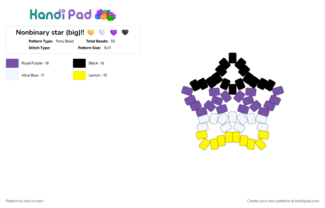 Nonbinary star (big)!! 💛 🤍 💜 🖤 - Pony Bead Pattern by rain-is-main on Kandi Pad - 