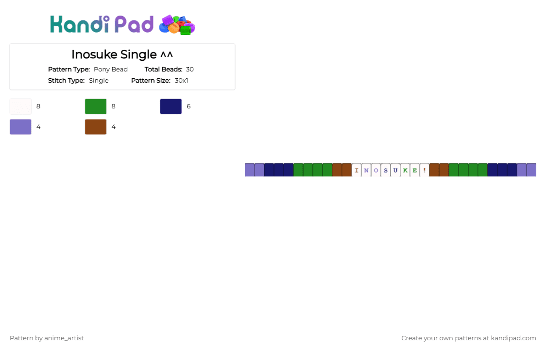 Inosuke Single ^^ - Pony Bead Pattern by neruloves_kaito on Kandi Pad - purple,green