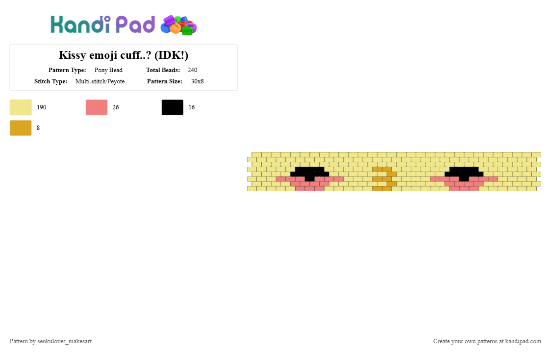 Kissy emoji cuff..? (IDK!) - Pony Bead Pattern by rain-is-main on Kandi Pad - yellow