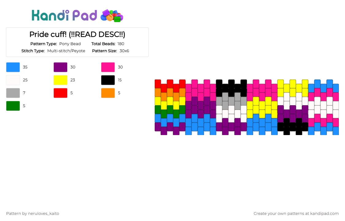 Pride cuff! (!!READ DESC!!) - Pony Bead Pattern by neruloves_kaito on Kandi Pad - yellow,light blue,pink
