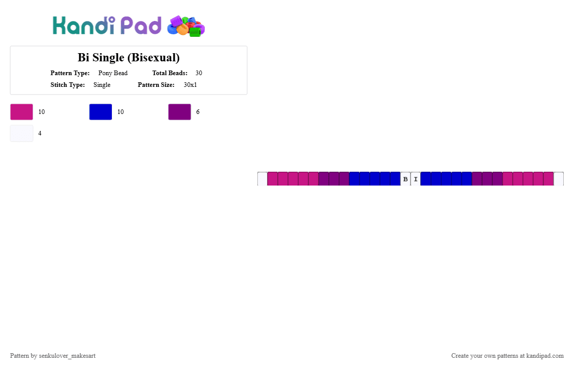 Bi Single (Bisexual) - Pony Bead Pattern by neruloves_kaito on Kandi Pad - pink,purple