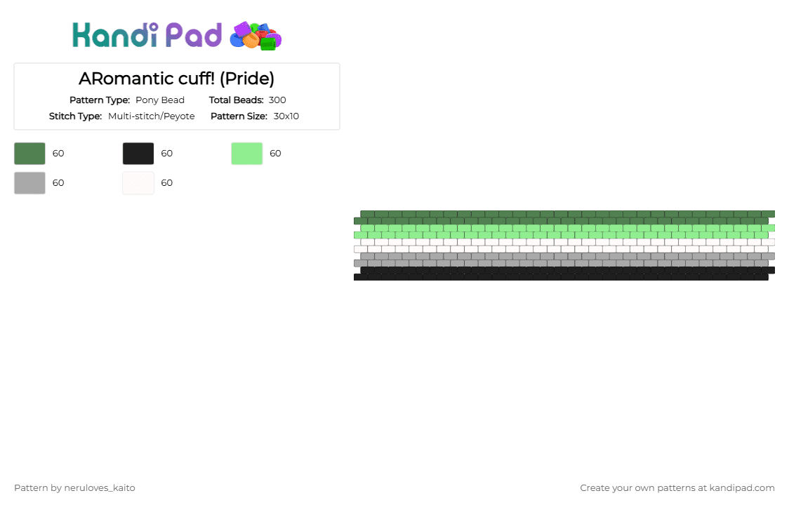 ARomantic cuff! (Pride) - Pony Bead Pattern by neruloves_kaito on Kandi Pad - green,teal,beige