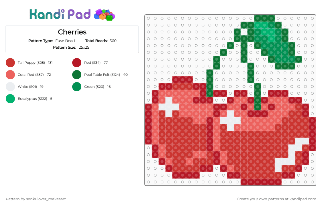 Cherries - Fuse Bead Pattern by neruloves_kaito on Kandi Pad - red
