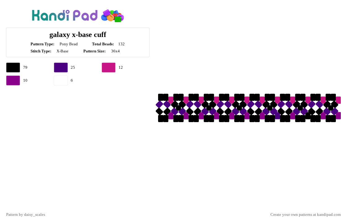 galaxy x-base cuff - Pony Bead Pattern by daisy_scales on Kandi Pad - black,pink,purple,cotdgalaxyprint,galaxy,space,xbase,stars,swirl,universe,cotd
