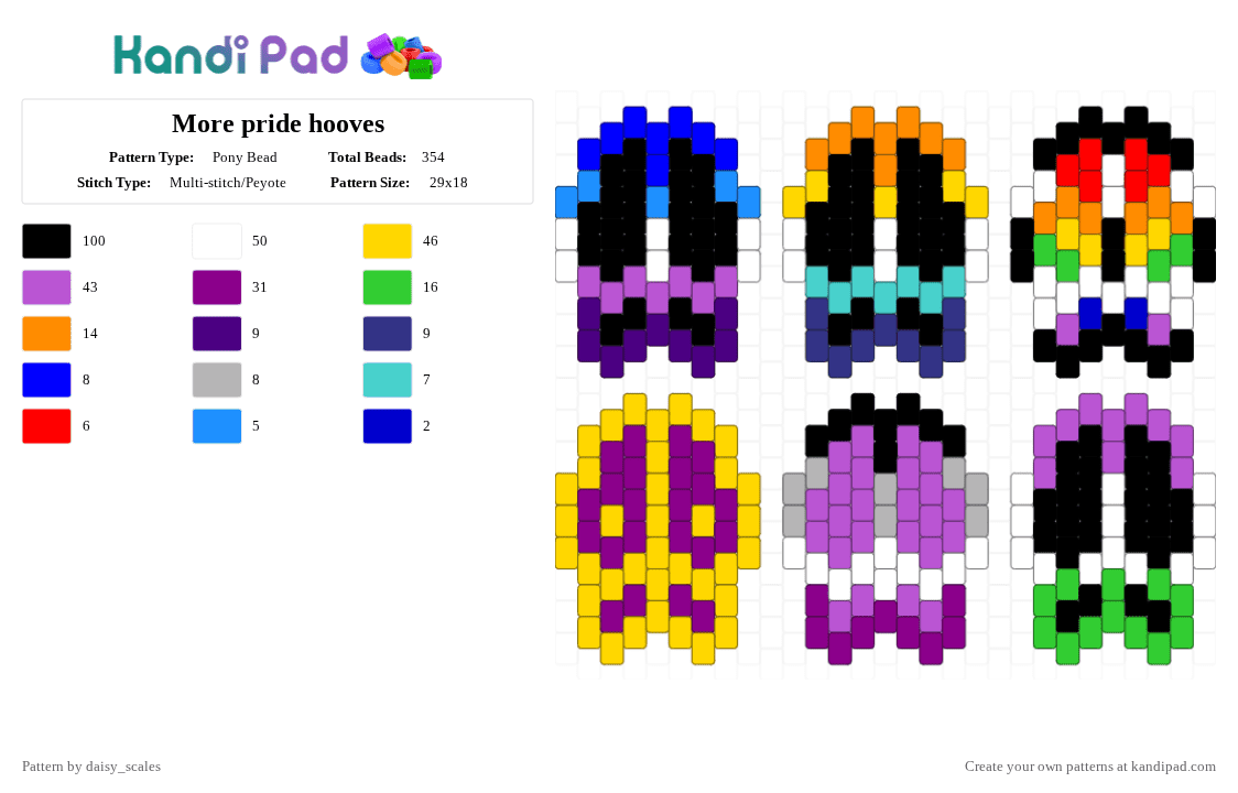 More pride hooves - Pony Bead Pattern by daisy_scales on Kandi Pad - purple,yellow,pink,deer,pride,gay,hoove,lgbtqia,lgbt,lgbtq,therian