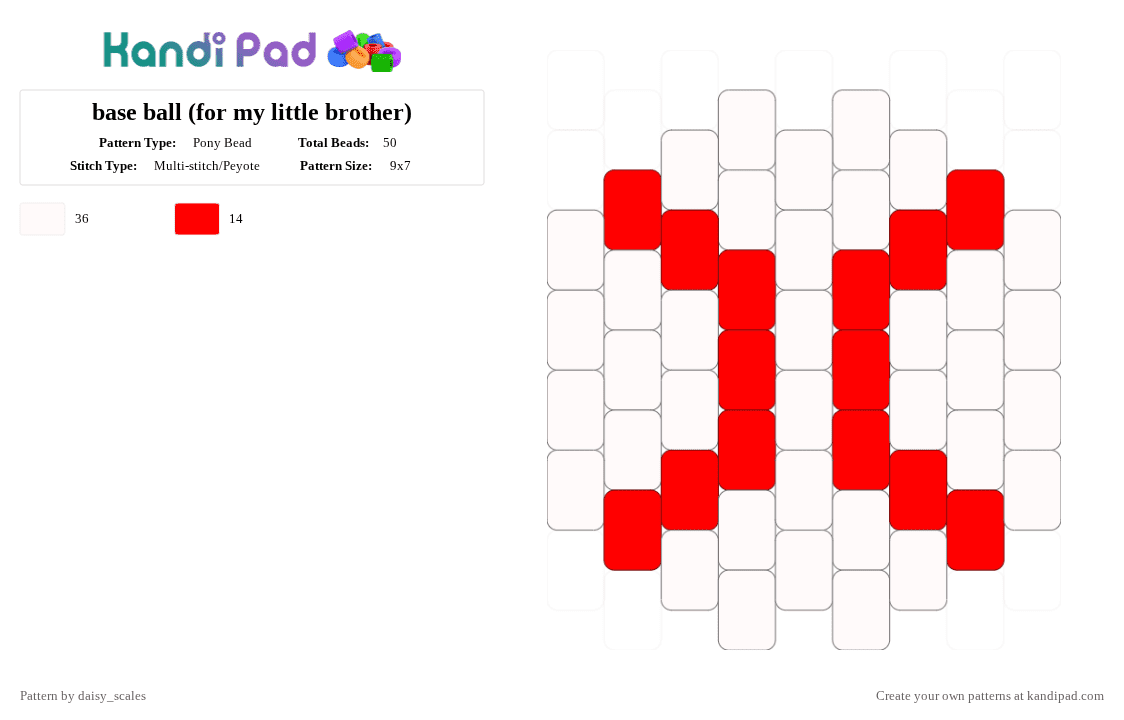 base ball (for my little brother) - Pony Bead Pattern by daisy_scales on Kandi Pad - white,red,baseball,sports,gift,charm,ball,easy,babe ruth,game