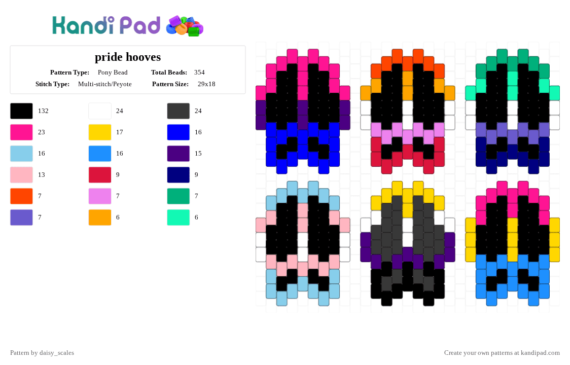 pride hooves - Pony Bead Pattern by daisy_scales on Kandi Pad - black,pink,purple,light blue,hoove,deer,therian,furry,paw,lgbtq,pride