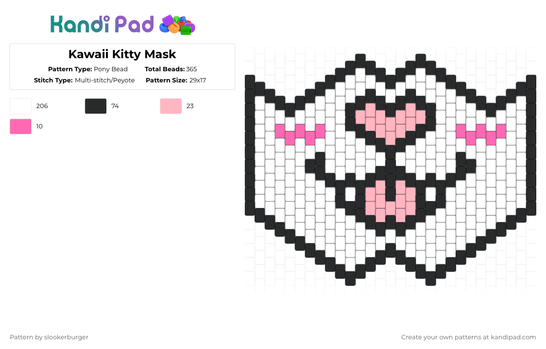 Kawaii Kitty Mask - Pony Bead Pattern by slookerburger on Kandi Pad - white