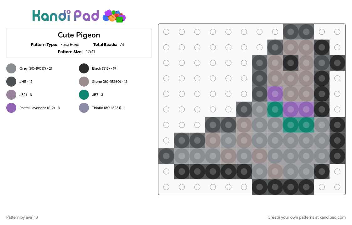 Cute Pigeon - Fuse Bead Pattern by ava_13 on Kandi Pad - animal, bird, gray, grey, little, pigeon, small
