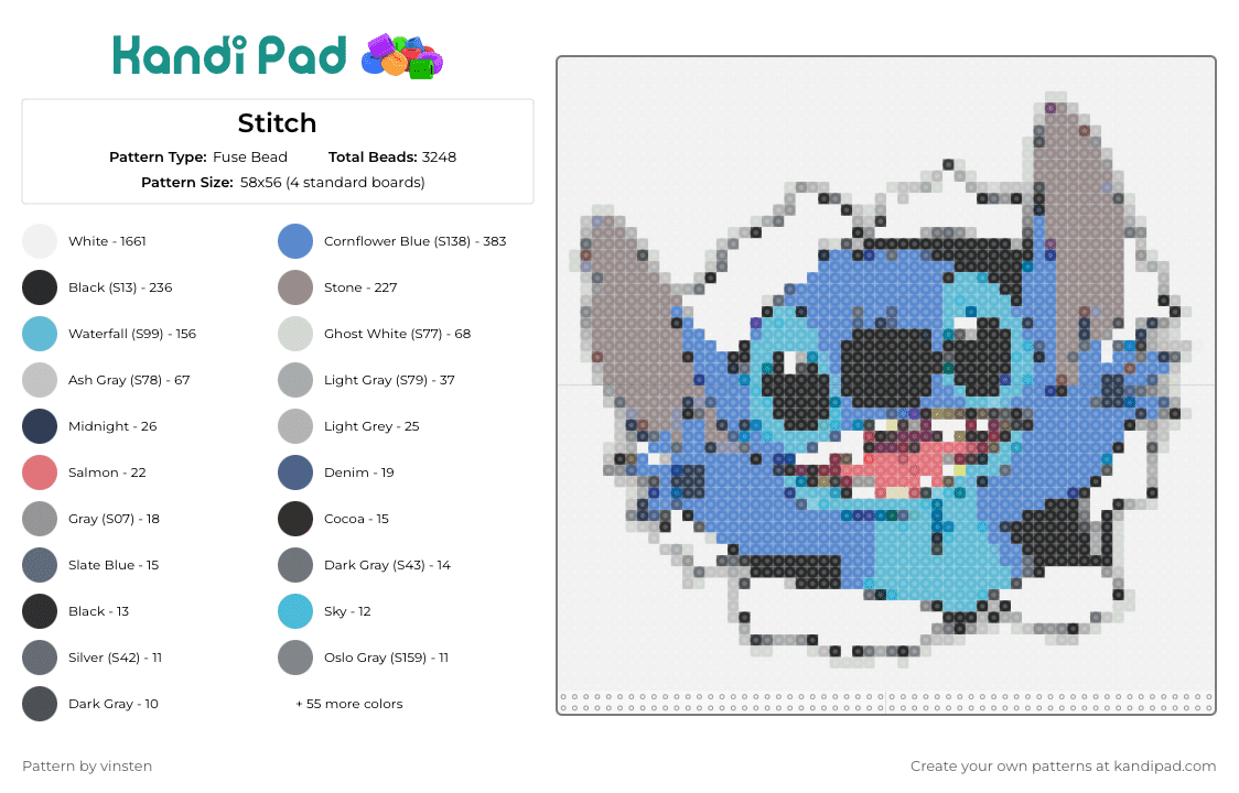 Stitch - Fuse Bead Pattern by vinsten on Kandi Pad - stitch,lilo and stitch,alien,disney,character,animation,movie,blue