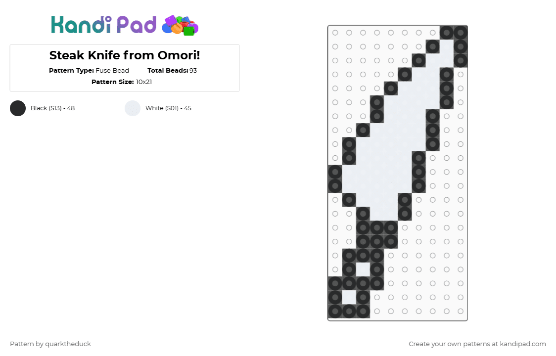 Steak Knife from Omori! - Fuse Bead Pattern by quarktheduck on Kandi Pad - black, knife, omori, white