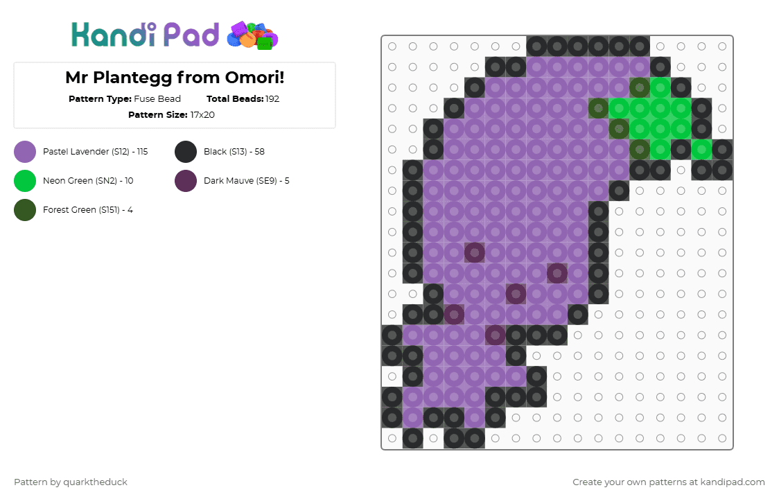 Mr Plantegg from Omori! - Fuse Bead Pattern by quarktheduck on Kandi Pad - pink,omori,mr plantegg,purple,green