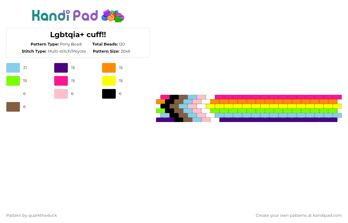 Lgbtqia+ cuff!! - Pony Bead Pattern by quarktheduck on Kandi Pad - orange,light blue,yellow,colorful,lgbtqia,pride,lgbtq,rainbow