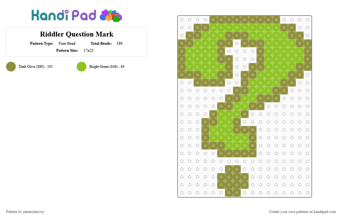 Riddler Question Mark - Fuse Bead Pattern by jimmyharvey on Kandi Pad - gold,green,batman