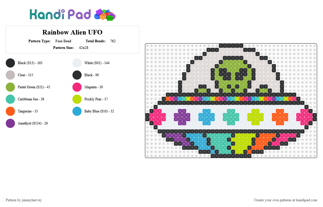 Rainbow Alien UFO - Fuse Bead Pattern by jimmyharvey on Kandi Pad - beige,green,pink