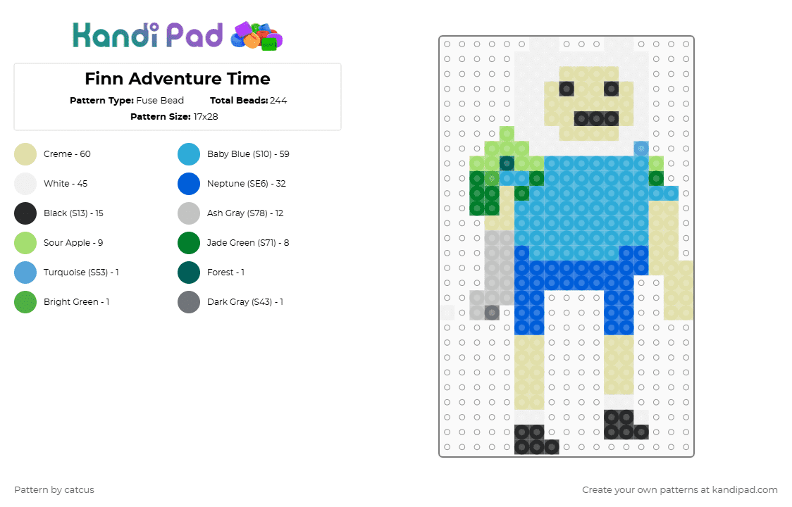 Finn Adventure Time - Fuse Bead Pattern by catcus on Kandi Pad - yellow,light blue,blue,adventure time,finn