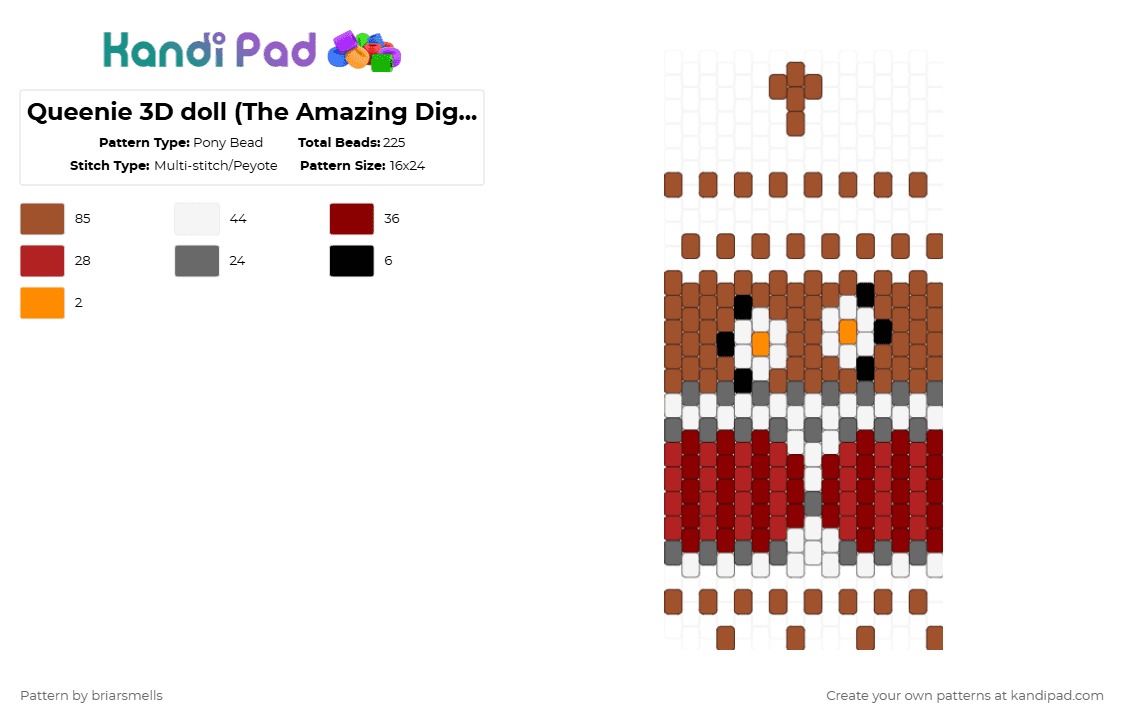 Queenie 3D doll (The Amazing Digital Circus / TADC) - Pony Bead Pattern by briarsmells on Kandi Pad - red,tadc,the amazing digital circus,kinger,queenie,doll,3d,squishy,fidget