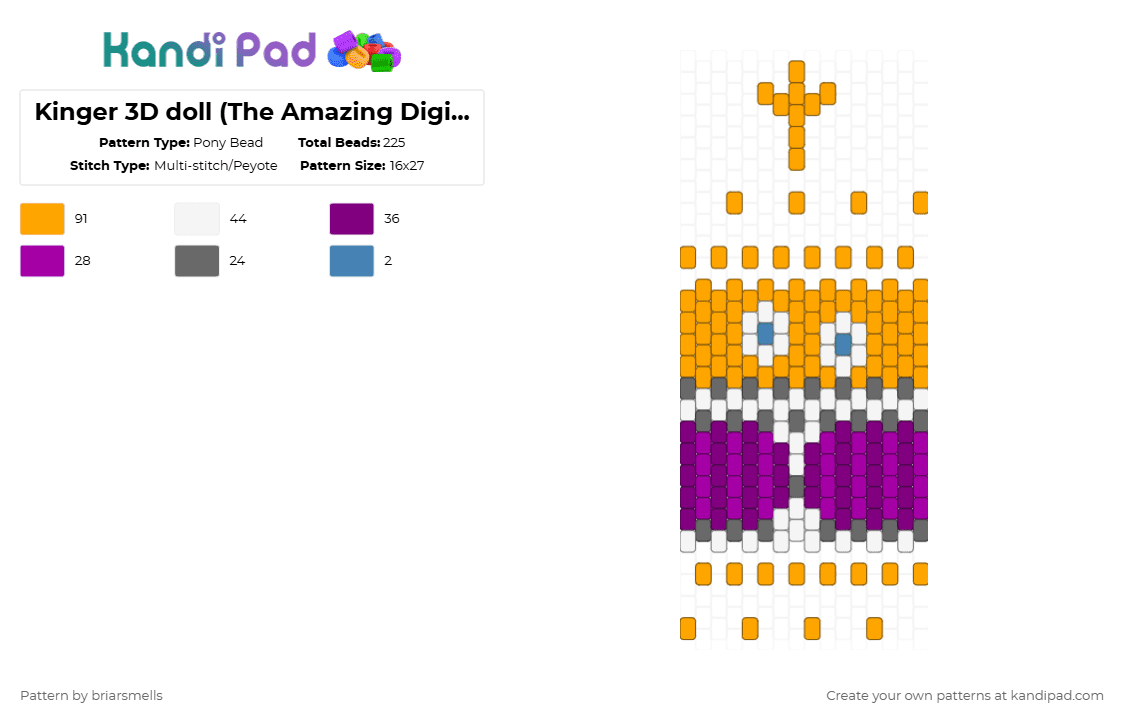 Kinger 3D doll (The Amazing Digital Circus / TADC) - Pony Bead Pattern by briarsmells on Kandi Pad - orange,pink,tadc,the amazing digital circus,kinger,doll,3d,squishy,fidget,queenie