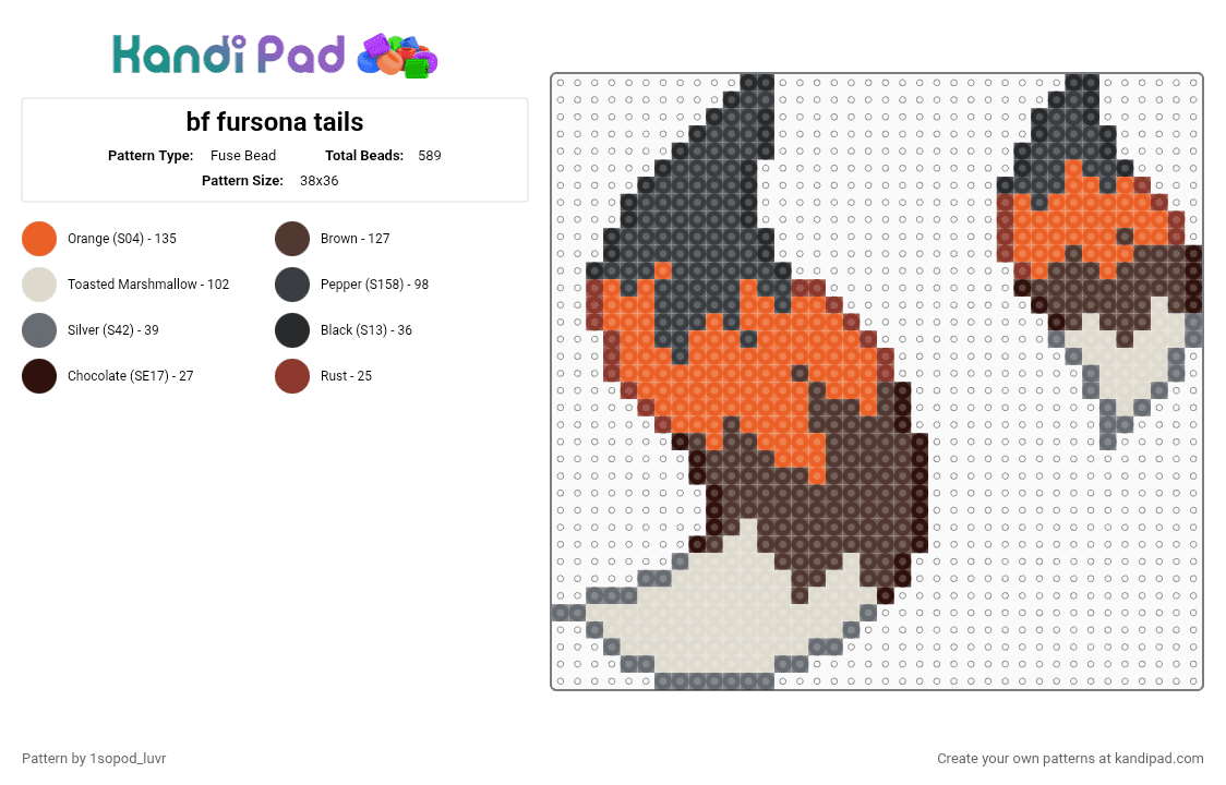 bf fursona tails - Fuse Bead Pattern by 1sopod_luvr on Kandi Pad - beige, brown, orange