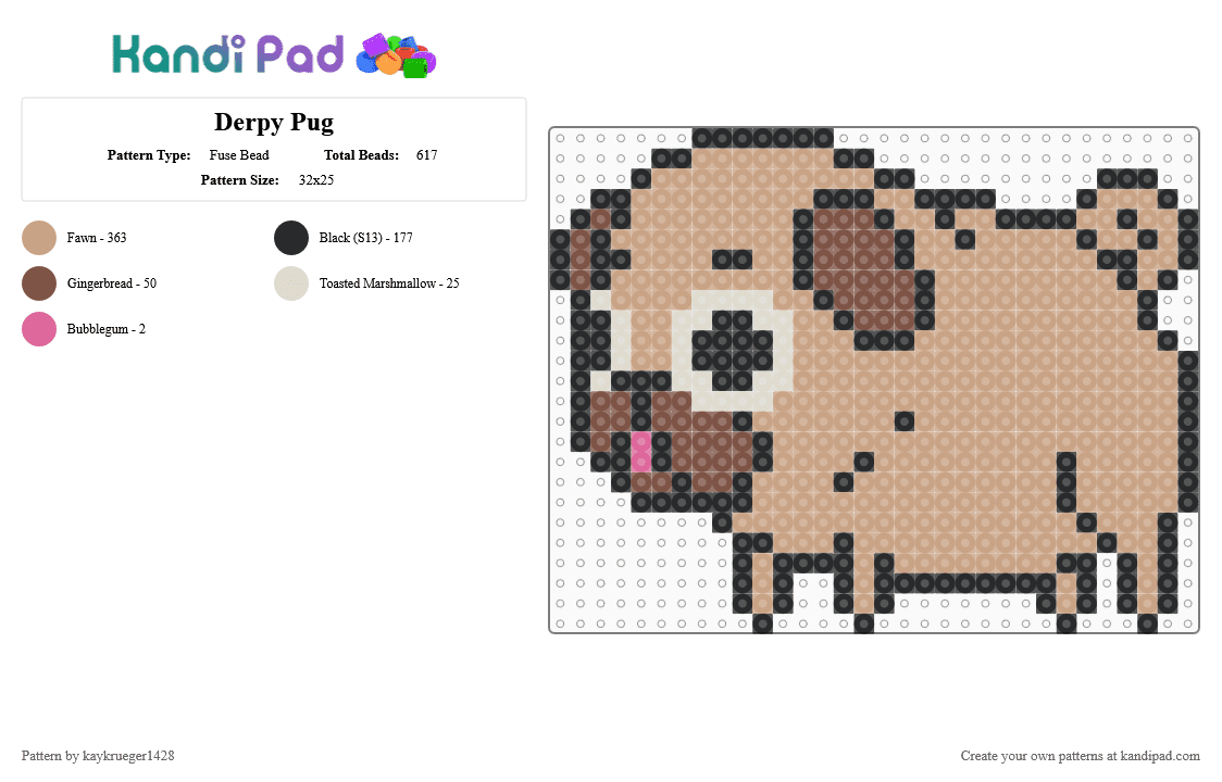 Derpy Pug - Fuse Bead Pattern by kaykrueger1428 on Kandi Pad - beige,pug,derpy,cute,dog