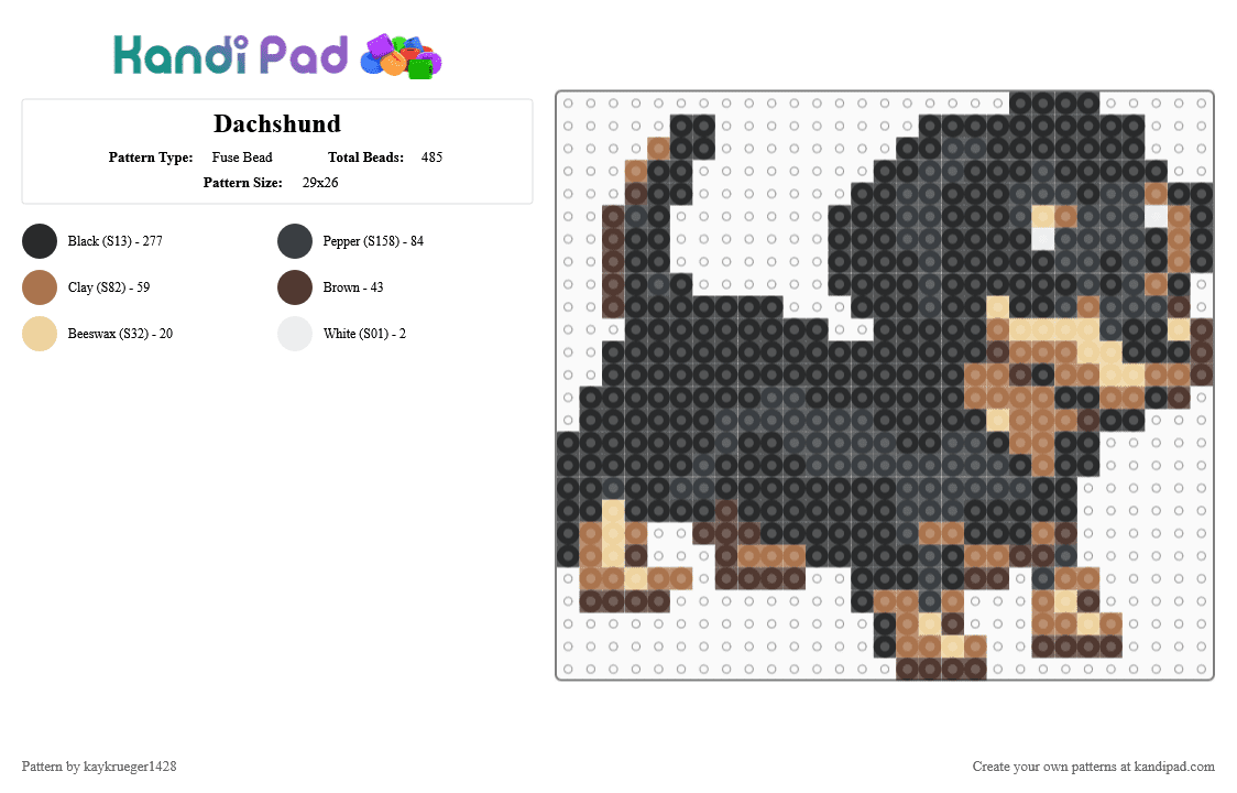 Dachshund - Fuse Bead Pattern by kaykrueger1428 on Kandi Pad - black,brown,tan,dachshund,wienner,dog,puppy