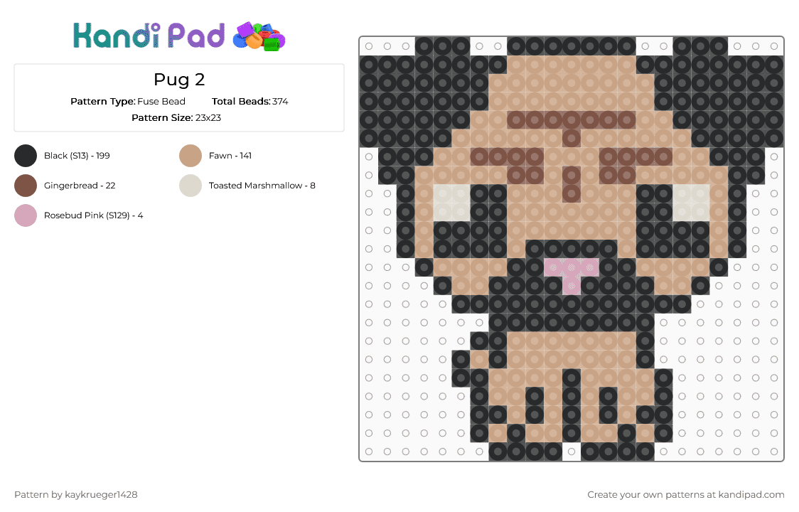 Pug 2 - Fuse Bead Pattern by kaykrueger1428 on Kandi Pad - beige,pug,dog,cute