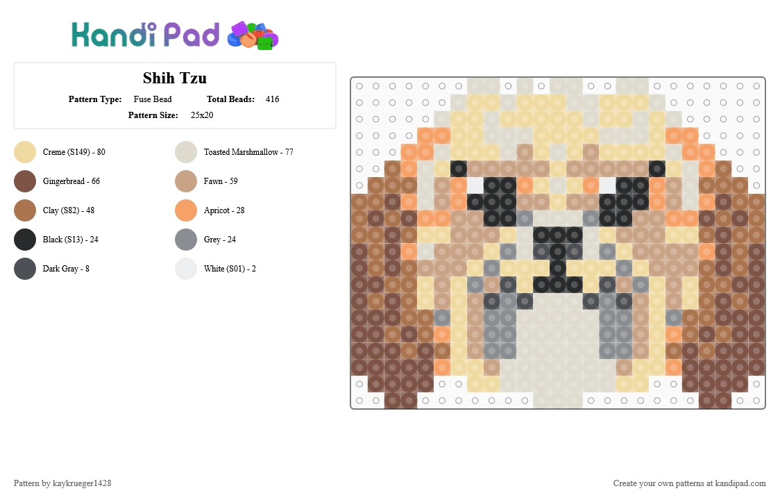 Shih Tzu - Fuse Bead Pattern by kaykrueger1428 on Kandi Pad - beige,tan,shih tzu,dog,puppy