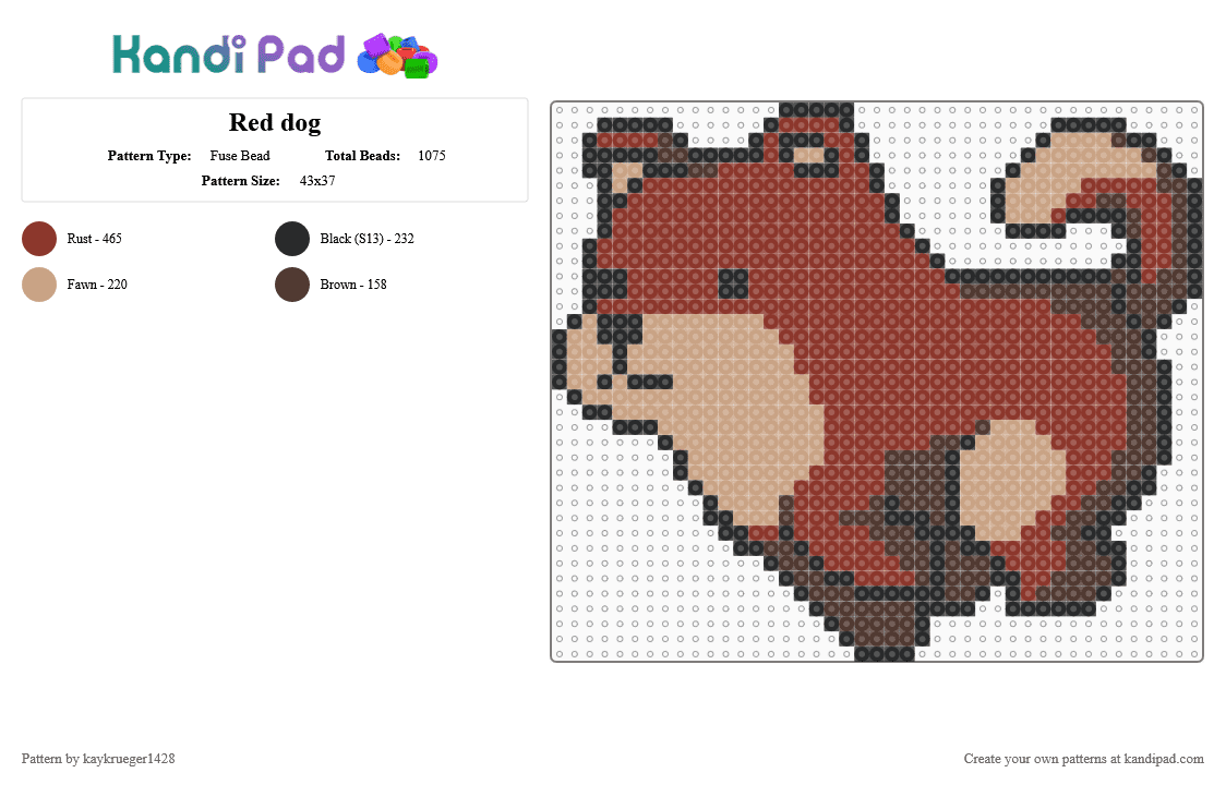 Red dog - Fuse Bead Pattern by kaykrueger1428 on Kandi Pad - red,dog,running,cute,puppy
