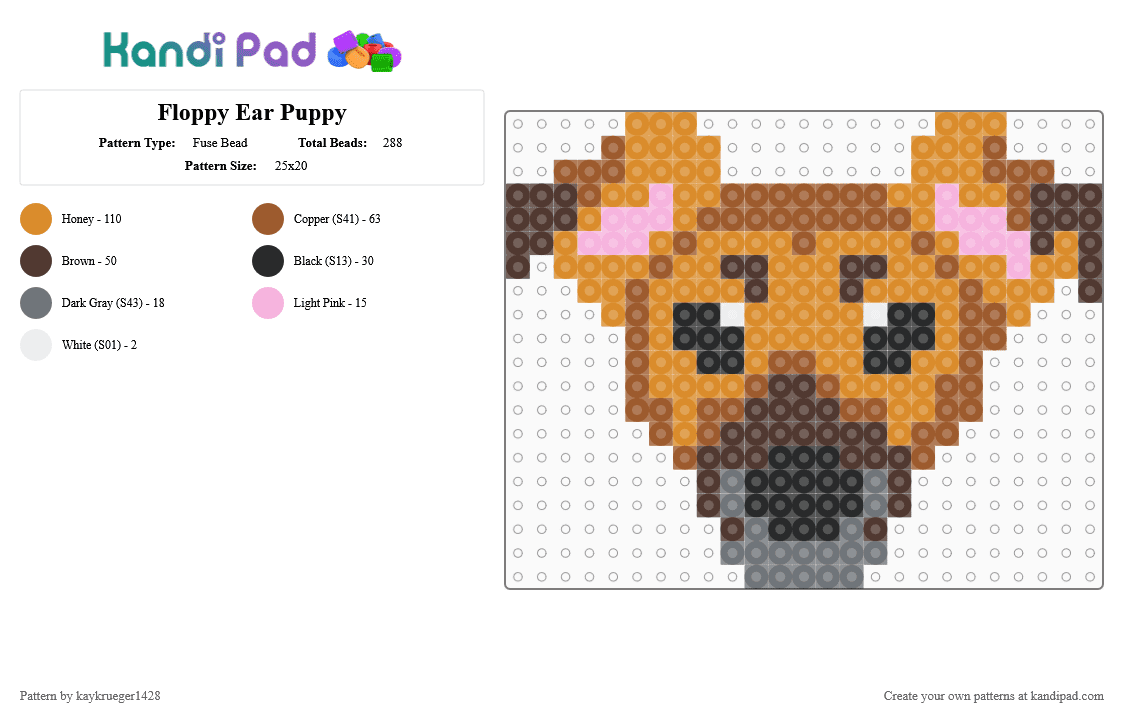Floppy Ear Puppy - Fuse Bead Pattern by kaykrueger1428 on Kandi Pad - brown, dog, ear, floppy, orange, puppy, tan