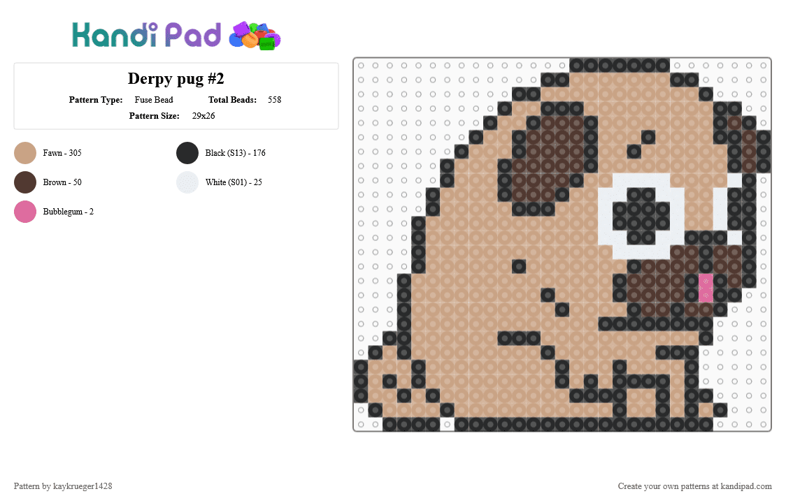 Derpy pug #2 - Fuse Bead Pattern by kaykrueger1428 on Kandi Pad - beige, cute, derpy, dog, pug