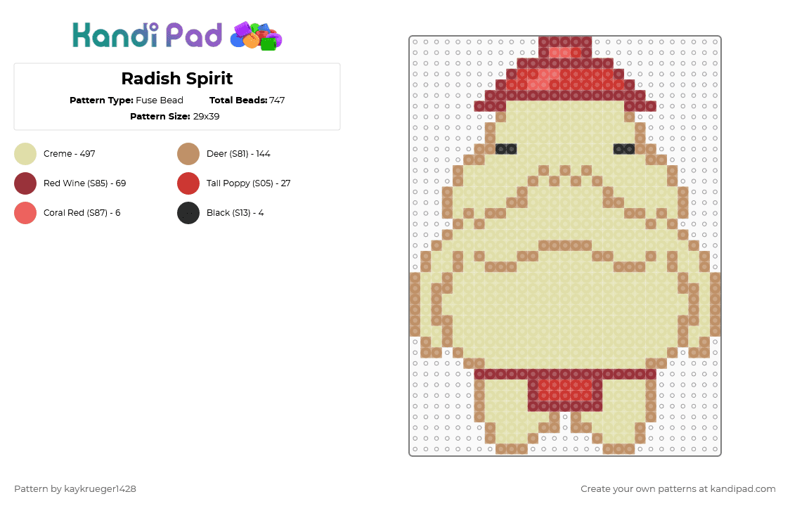 Radish Spirit - Fuse Bead Pattern by kaykrueger1428 on Kandi Pad - yellow,spirited,away,radish,spirit