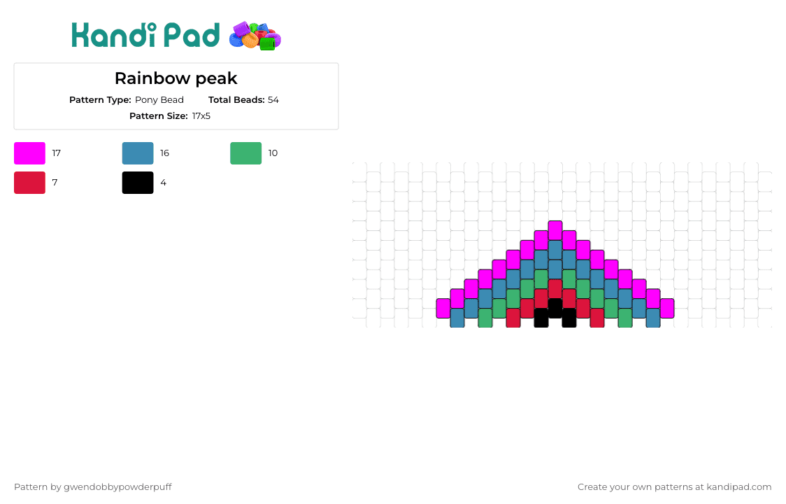 Rainbow peak - Pony Bead Pattern by gwendobbypowderpuff on Kandi Pad - peak,geometric,rainbow,symmetry,vibrant,colorful,triangle,pattern,pink,teal