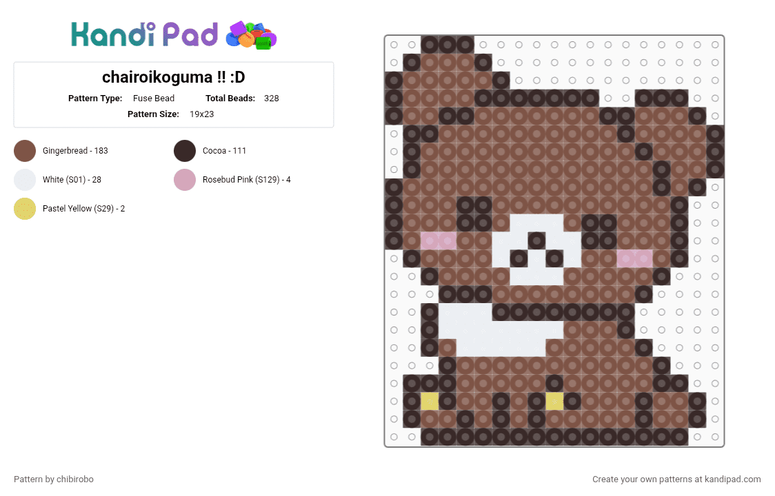 chairoikoguma !! :D - Fuse Bead Pattern by chibirobo on Kandi Pad - brown,tan