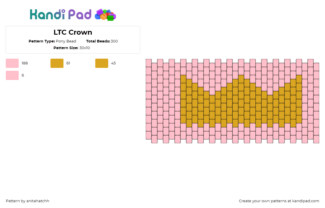 LTC Crown - Pony Bead Pattern by anitahatchh on Kandi Pad - crown,louie the child,dj,music,edm,cuff,royalty,elegance,vibrant,passion,gold,pi