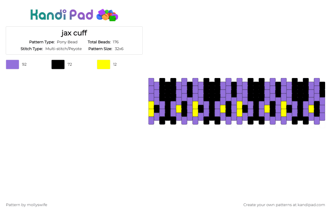 jax cuff - Pony Bead Pattern by mollyswife on Kandi Pad - purple