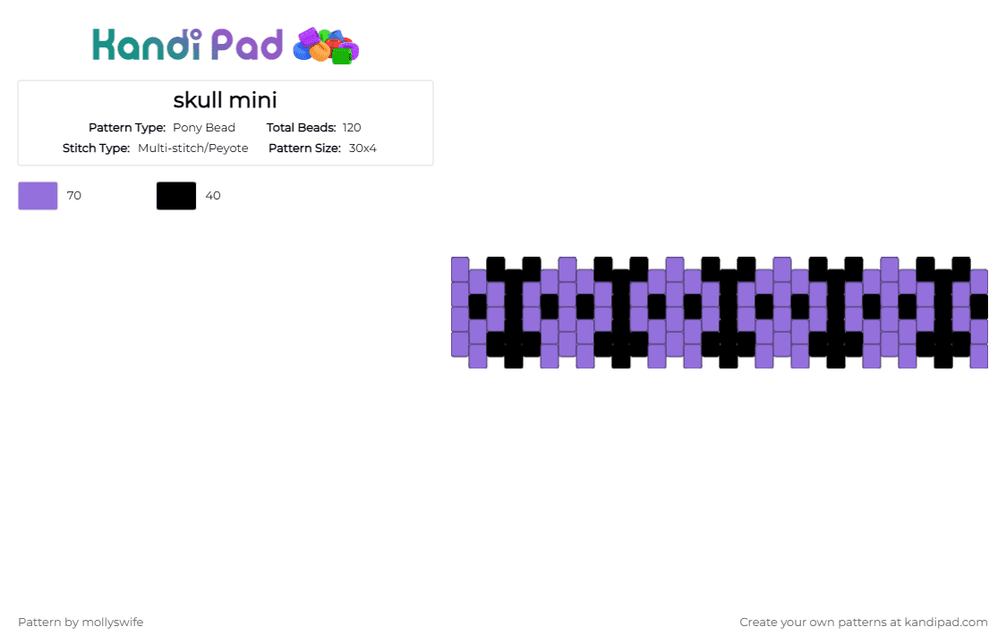 skull mini - Pony Bead Pattern by mollyswife on Kandi Pad - black,purple